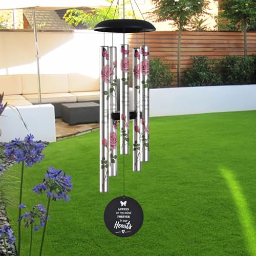 Memorial Wind Chimes for Loss of Loved One - Pink Rose Wind Chimes for Outside, Sympathy Gifts for Remembrance of Mother and Father,Windchimes in Memory of Loved One