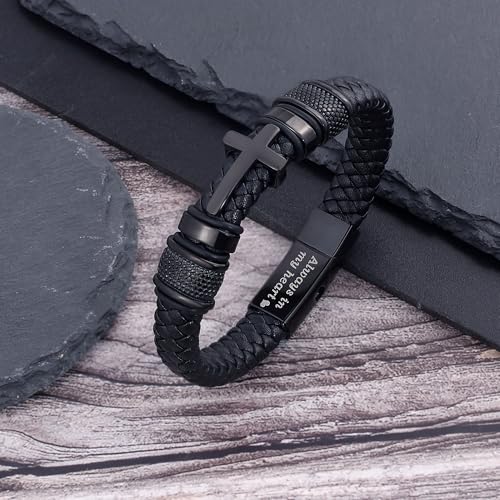 YOUFENG Urn Bracelet for Human Ashes Leather Cremation Knot Cross Bracelet Stainless Steel Keepsake Cuff Bangle Jewelry for Men - color: Cross