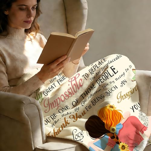 to My Bestie Throw Blanket, Sunflower Girl Silhouette with Heartfelt Quote, Soft Flannel Blanket, Birthday, Mother's Day, Christmas & Friendship Day 50x60 Inch - color: Friend-3