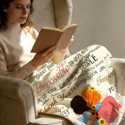 to My Bestie Throw Blanket, Sunflower Girl Silhouette with Heartfelt Quote, Soft Flannel Blanket, Birthday, Mother's Day, Christmas & Friendship Day 50x60 Inch - color: Friend-3