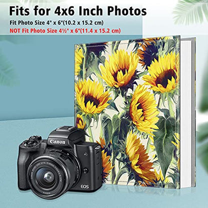 Fintie Photo Album 4x6 Photos - 600 Pockets Large Capacity Albums Book | Vegan Leather Cover, 4X6 Picture Keepsakes, Family/Wedding/Travel Memory Book, Baby/Kids/Boys/Girls Gift, Sunflowers - color: Sunflowers