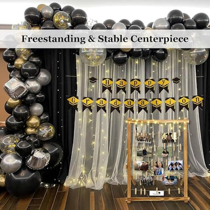 FramePro Wood Photo Display Board with Clips (Carbonized) | Freestanding stable desktop frame, holds up to 30 photos, ideal graduation table centerpiece decor - color: Carbonized Brown