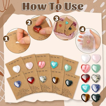30 Pcs Heart Shaped Rocks with Hug Cards Set, 0.8" Polished Natural Stones