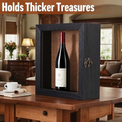 15x15 Extra Deep Large Shadow Box, 4-Inch Exterior Depth, Solid Wood, Black | Solid wood, hinged door, metal latch, extra-deep display for photos, bouquets, pet keepsakes, baby items and wedding mementos - size: 15x15