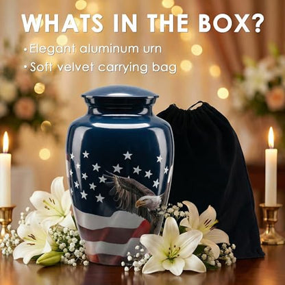 Emvency Urn for Ashes, Metal Alloy, 10" H x 6" W, American Flag - color: Flag