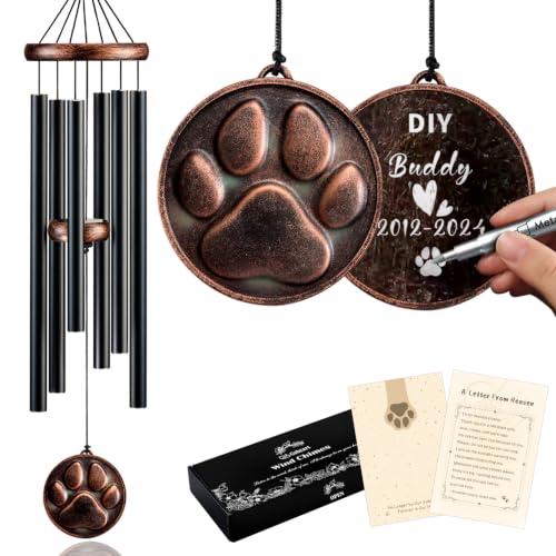 Dog Memorial Gifts for Loss of Dog, 34" Pet Memorial Wind Chimes | Vintage DIY Embossed Pendant, Loss of Dog Sympathy Gift, Pet Passing Away Sympathy Remembrance Gift - size: 34" DIY