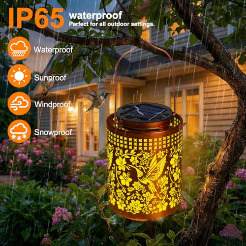 ZKLiLi Solar Lanterns Outdoor Waterproof Hummingbird Garden Decor Gifts for Women Mom Grandma Hanging Solar Lights Metal Solar Decoration Outside for Yard, Patio, Backyard, Porch - style: Hummingbird