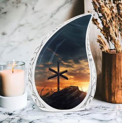 Christ Sunset Cremation Urns for Human Ashes Adult Male - Large Urn for Human Ashes Adult Female - Burial Gift for Funeral - 10inch & 200 Cubic Inches Capacity Include Velvet Bag - color: Christ With Sunset View 1
