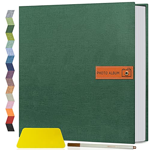 Popotop Large Photo Album Self Adhesive 4x6 5x7 8x10 Scrapbook Album DIY Picture Book,Gifts for Mom,Family Baby and Wedding,with Metal Pen and Plastic Board - color: Dark green, size: 11.5"x10.6"40pages