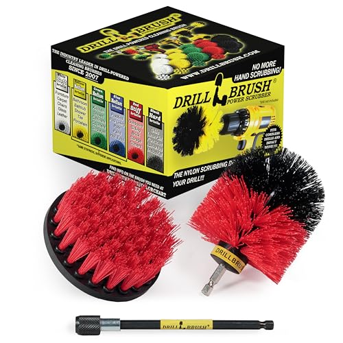 Cleaning Kit with Extension - Monuments and Headstones Restoration Brushes | Outside Patio and Deck Brush - Rust Tool Remover Brush - Concrete Swimming Pools Cleaner - Garden Fountain Brush Cleaner - color: Red