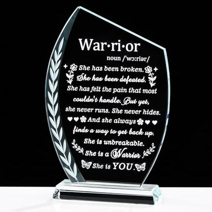 Crystal Cancer Survivor Gifts for Women - Warrior She is You | Crystal Laser Engraved Plaque, Cancer Fighter Patients Sympathy Inspirational Gift for Woman Mom Friends Birthday Christmas - style: Cancer Survivor