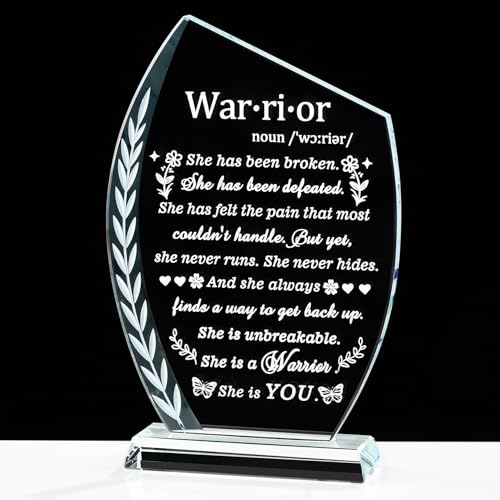 Crystal Cancer Survivor Gifts for Women - Warrior She is You | Crystal Laser Engraved Plaque, Cancer Fighter Patients Sympathy Inspirational Gift for Woman Mom Friends Birthday Christmas - style: Cancer Survivor
