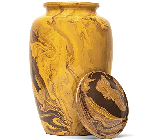 Eternal Harmony Large Urn for Ashes, Adult Male & Female Cremation Urn for Human Ashes with Elegant Finishes, Secure Seal & Velvet Bag, Funeral Urn for Men & Women Up to 200 lbs, 7”x11” (Gold Milo) - color: Gold Milo, size: Large