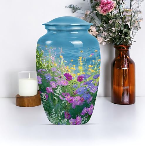 Personalized Flower - Adult Urns For Human - Memorial Urn For Male & Female - 10 Inch - Large With Velvet Bag - Funeral Urns Ash - Human Remains Urn - Decorative Urns For Ashes - Burial Urns