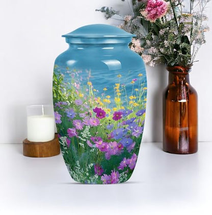 Personalized Flower - Adult Urns For Human - Memorial Urn For Male & Female - 10 Inch - Large With Velvet Bag - Funeral Urns Ash - Human Remains Urn - Decorative Urns For Ashes - Burial Urns