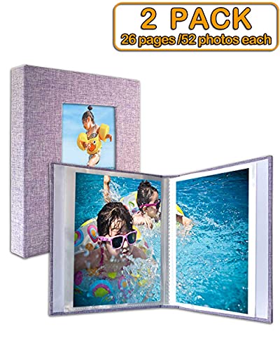 GPIRAL Small Photo Album 4x6 – Clear Pages, Linen Cover with Front Window, Pack of 2, Each Album Holds 52 Photos, Small Brag Book for 4x6 Pictures, Lilac Purple Fabric - color: Lilac Purple, size: 4x6"-2 PACK