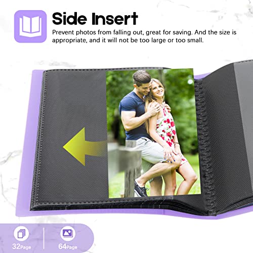Aevdor Small 4x6 Photo Album, 64 Pockets, Black Pages, Elastic Band,Purple | Compact 4x6 Photo Book for Family, Wedding, Baby, Travel, Postcards and Recipe Cards. One Album is Included - color: Purple