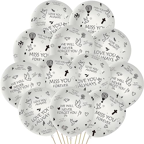 PANTIDE 37Pcs Memorial Balloons Set White Remembrance Funeral Celebration of Life Latex Balloon with Ribbon Miss You Forever Love You Always We Will Never Forget You Decorations