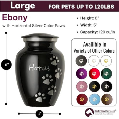 Ottillie Premier Ebony/Pewter/Vert Urn, up to 115lbs - color: Ebony, Vertical Pewter Paws, size: Large