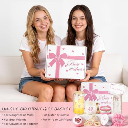 Birthday Gifts for Teen Girl & Women, Pink Bow Trendy Birthdays Gifts Box with Scented Candles, Greeting Card & Cute Accessories, Birthday Presents for Her, Best Friend, Sister, Daughters - color: Pink Bow