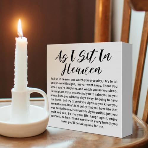 Memorial Sympathy Gifts for Loss of Loved One, Sympathy Gifts for Loss of Dad Mom Husband Son Daughter Brother Sister Remembrance Bereavement Condolence Gifts Wooden Sign, As I Sit in Heaven - color: White-E