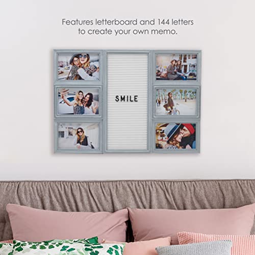 MELANNCO Customizable Letterboard 6-Opening Photo Collage, 20 x 14 inch, Distressed Grey - color: Distressed Gray, size: 20x14 - 6 Opening