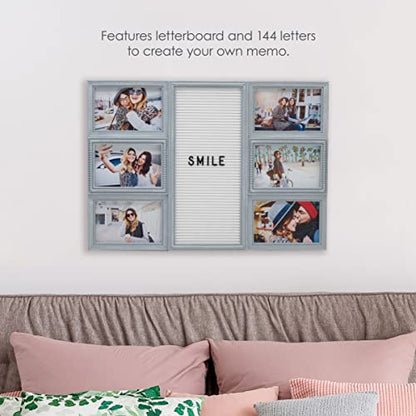 MELANNCO Customizable Letterboard 6-Opening Photo Collage, 20 x 14 inch, Distressed Grey - color: Distressed Gray, size: 20x14 - 6 Opening