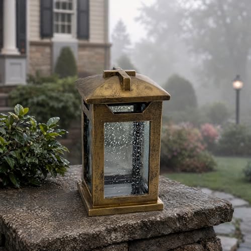 Cross Memorial Lantern - Antique Copper Resin Outdoor Cemetery Lantern with Real Glass, Christian Sympathy Gift for Loss of Loved One