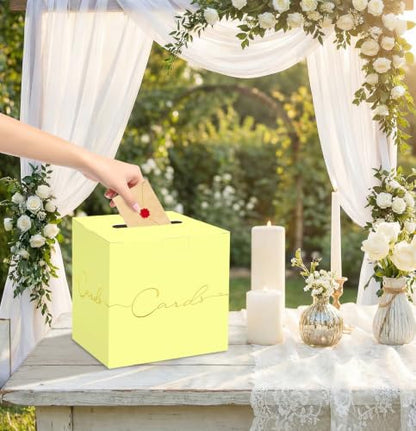 HEIPINIUYE Yellow Wedding Card Box with Gold Foil 9.8" x 9.8" Yellow Large Gift Card Box for Party Wedding Reception Graduation Birthday Baby Shower Cardboard Raffle Envelope Box with Slot - color: Yellow Card Box with Gold Foil