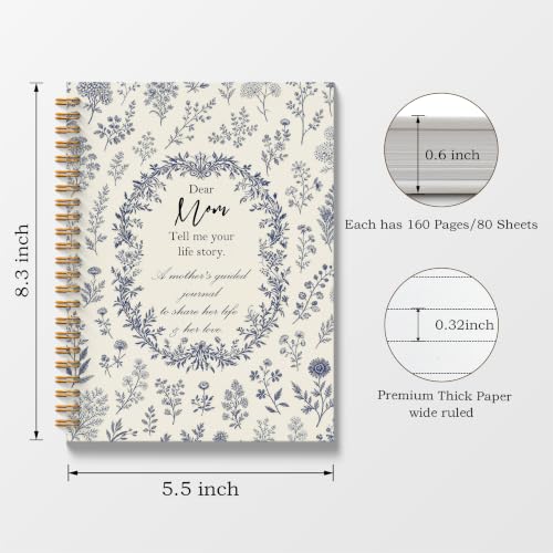 Poecinvi Dear Mom Tell Me Your Life Story Guided Journal 5.5x8.3 | Mother's Guided Memory Journal to Share Her Life and Love, Meaningful Keepsake Gift for Mom, Hardcover Spiral Notebook - color: Dear Mom