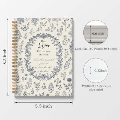 Poecinvi Dear Mom Tell Me Your Life Story Guided Journal 5.5x8.3 | Mother's Guided Memory Journal to Share Her Life and Love, Meaningful Keepsake Gift for Mom, Hardcover Spiral Notebook - color: Dear Mom