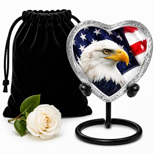 American Eagle Urn for Ashes Adult Male – Small Heart Patriotic Cremation Urns for Human Ashes Adult Man & Women – Memorial Funeral Urn for Home Display, or Burial - color: American Eagle, size: Small Heart