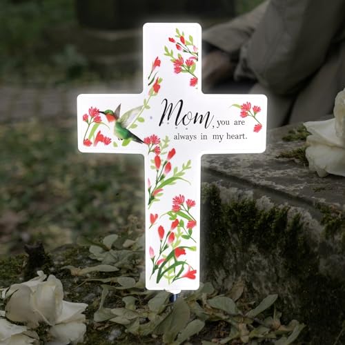 Solar Cross Light for Grave, Mom Cemetery Memorial Stake Sympathy Gift - color: Mom