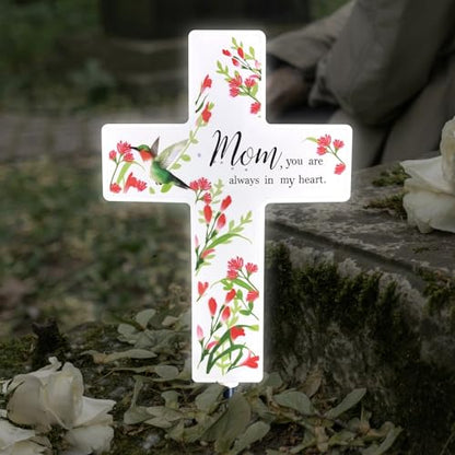 Solar Cross Light for Grave, Mom Cemetery Memorial Stake Sympathy Gift - color: Mom