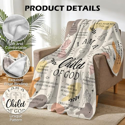 Christian Gifts for Women - I Am a Child of God Blanket 60"x50", Inspirational Religious Birthday Gifts for Women Mom Sister Friends, Christmas Baptism Catholic Spiritual Jesus Faith Bible Prayer - color: Christian1