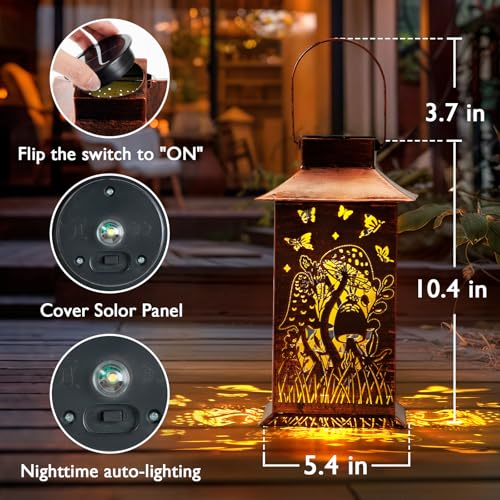 Homemory Gifts for Women, Mushroom Solar Lanterns Outdoor Waterproof | Solar Decoration with Led Glow and Waterproof Metal Design, Ideal for Garden, Yard, Patio, Porch, Birthday Gifts - style: Mushroom Square
