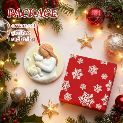 3D Cat Christmas Ornament for Christmas Tree Decorations 2026 - Cat Lover Gifts for Women, Girls, Pet Owners - Animal Lover for Resin Christmas Decorations Holiday Keepsake Gift - style: Cat & Girl