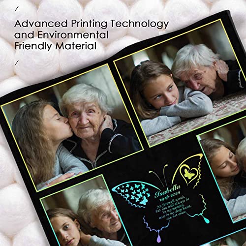 LOSARON Custom Sympathy Blanket with Photo You Will Always in My Memory Rainbow Butterfly Personalized Bereavement Picture Fleece Throw Blanket for Loss of Grandma Mother - color: No.10