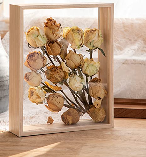 JOSON Wooden Dried Flower Photo Frame Dried Flower Display Stand Decorative Floating Photo Frame（8 * 10''-primary color - color: Primary color-8x10