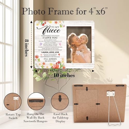 Niece Picture Frame, Wildflowers Wood Photo Frame, Gifts for Niece from Aunt, Birthday Graduation Christmas Wedding Gifts for Niece, To My Niece Frame -a06 - style: Niece