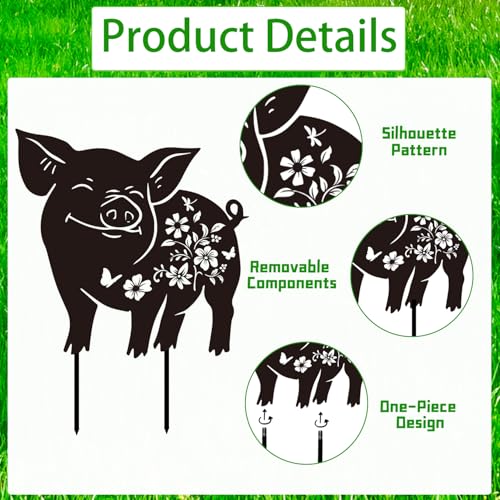 Rngmsi Pig Metal Garden Stakes Yard Decor, 2PCS Black Pig Silhouette Statues Garden Decorative Gifts for Yard Art, Patio, Outside, Lawn Ornaments, Outdoor Yard Art - style: Pig