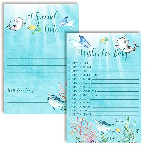 Amanda Creation Underwater Cute Sea Life Baby Wishes Cards 20, 4"x6" - Great Keepsake and Fun Activity for Baby Showers - Wishes for Baby Keepsakes Last Generations - Fill-In, Double-Sided Cards - style: Underwater Cute Sea Life