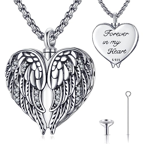 Urn Necklace for Ashes for Women/Men 925 Sterling Silver Cremation Jewelry w/Funnel Filler Memorial Jewelry Gifts - color: C-Angel Wings 1, style: Non - Customized