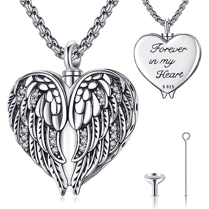 Urn Necklace for Ashes for Women/Men 925 Sterling Silver Cremation Jewelry w/Funnel Filler Memorial Jewelry Gifts - color: C-Angel Wings 1, style: Non - Customized
