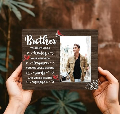 Brother Memorial Wooden Picture Frame, In Loving Memory Remembrance Photo Frame Gifts for Brother, Bereavement Sympathy Wooden Frame for Loss of Brother, 4x6 inch Photo - style: Brother Remembrance Memorial