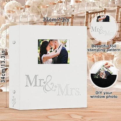 Lanpn Wedding Photo Album 4x6 600 Pocket Photos Slip in, Linen Cover Large Capacity Newlywed Marriage Window Album Hold 600 Horizontal Vertical Photos (Mr & Mrs, White) - color: White, size: 600 Photos