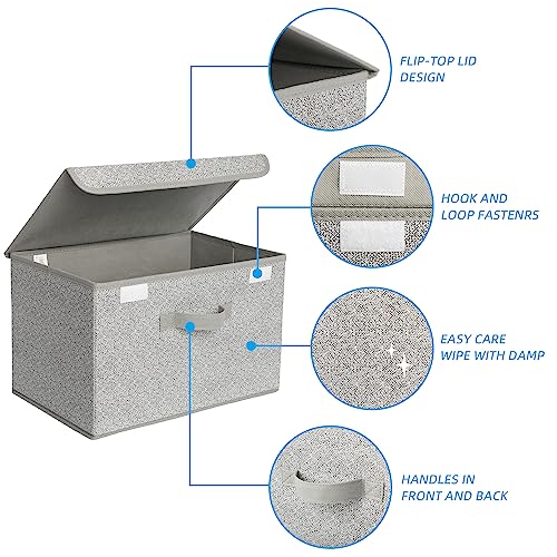 GRANNY SAYS Storage Baskets with Lids, Clothes Storage Boxes, Fabric Storage Bins, Keepsake Box, Closet Organizers and Storage, Gray, 2-Pack | Flip-Top Lid, Collapsible, Stackable, 3 Handles, Ideal for Closet Clothes Blanket Toys, Large, Gray, 2-Pack - co