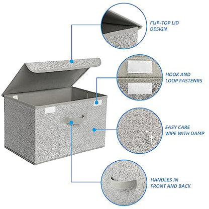GRANNY SAYS Storage Baskets with Lids, Clothes Storage Boxes, Fabric Storage Bins, Keepsake Box, Closet Organizers and Storage, Gray, 2-Pack | Flip-Top Lid, Collapsible, Stackable, 3 Handles, Ideal for Closet Clothes Blanket Toys, Large, Gray, 2-Pack - co