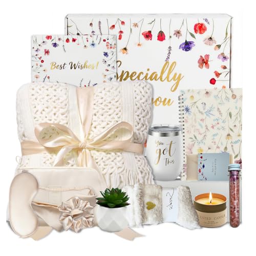 Get Well Soon Gift Basket for Women, 15 Pcs Care Package with Blanket, Socks, Spa Accessories and Card, Mother's Day Gift for Comfort, Relaxation, and Recovery (White) - color: White