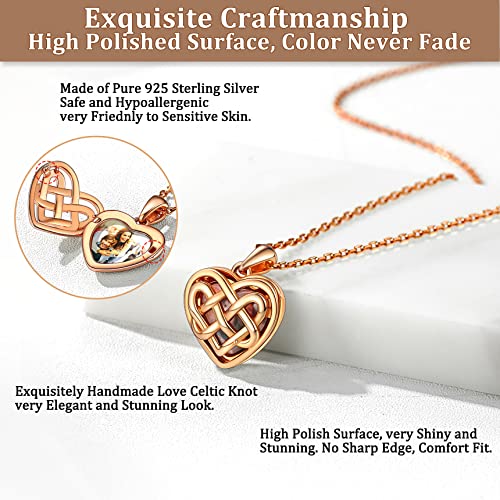 Bestyle Sterling Silver Heart Locket Necklace for Women, Dainty Cute Small Heart Locket Pendant in Gold/Rose Gold/Silver, Love Statement Jewelry Gift for Mother Wife - color: B1. Celtic Knot-Rose Gold-Locket Only, NO Custom